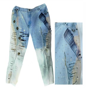 high waisted destroyed jeans, Vintage denim jeans women , ripped torn jeans -distressed jeans,  size 17/18 petite,  # 6