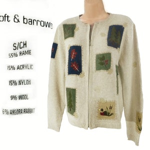 Vintage Beige sweater women -Fall leaf sweater women -80s embellished sweater -elegant unique wool blend  sweater - Croft & Barrows # 26