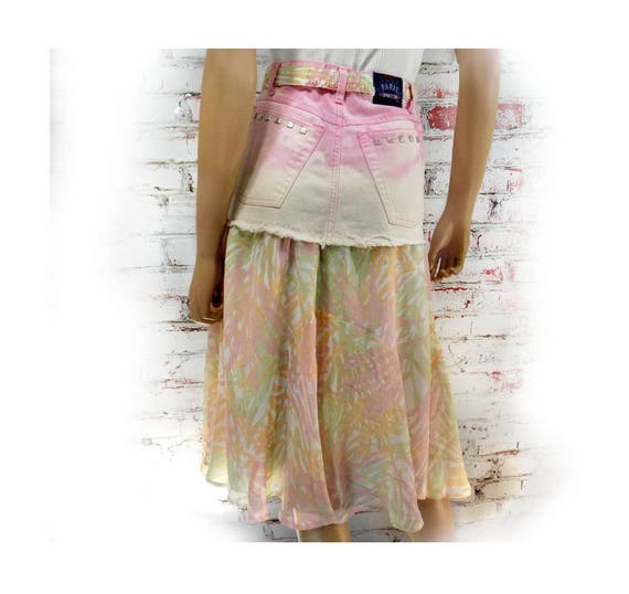 altered jean skirt - pink skirt - Eco-friendly sk… - image 2