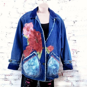 Altered couture jacket, embellished jacket, Upcycled jean jacket - ladies denim jacket, OOAK clothing, denim coat -    # 2