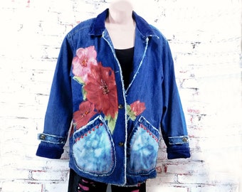Altered couture jacket, embellished jacket, Upcycled jean jacket - ladies denim jacket, OOAK clothing, denim coat -    # 2