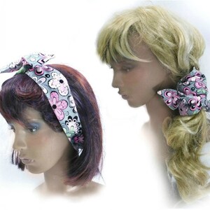 Dolly bow headband, women teens headband, rockabilly tie up hair scarf - bandanna women&#39;s hair scarf -pin up head accessories # 11