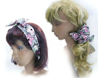 Dolly bow headband, women teens headband, rockabilly tie up hair scarf - bandanna women's hair scarf -pin up head accessories # 11