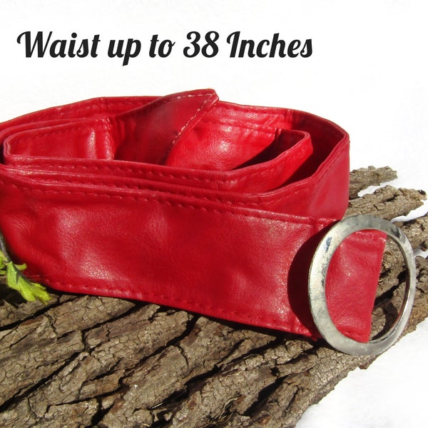 Vintage red Leather belt women -wide red belt -leather belt -Medium/Large belt waist Up to 38"  # 37