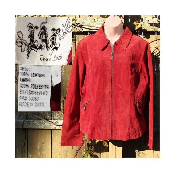 Vintage red suede jacket Women , Vintage fitted s… - image 1