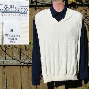 Vintage sweater vest men -V neck vest - Cream beige sweater vest, Preppy sweater vest,  pullover sweater vest-  size XL men,  # 16