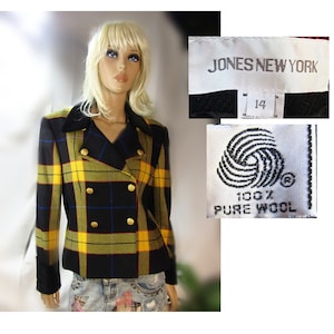 Vintage wool Blazer women, Jones New York Jacket Coat Blazer, Size 14 Coat, Plaid coat, wearable art OOAK clothing, women&#39;s blazer,   # 46