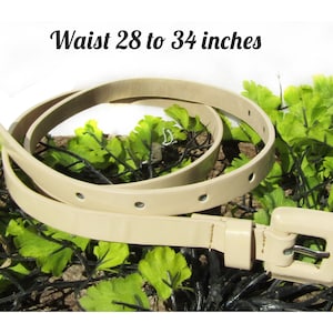 Vintage Beige skinny belt- thin belt women - Vegan Light Tan Skinny Thin Belt - Faux Leather Narrow Waist Belt, waist 28 to 34 inches  # 43