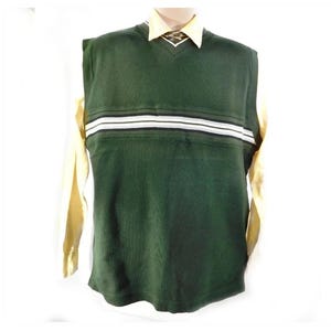 Preppy sweater vest, cotton sweater vest -sweater vest men, Green sweater vest, V neck vest - pullover sweater vest - size XL men,  # 9