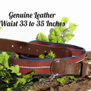 Pasek z tkaniny bawełnianej Vintage Canvas - męski pasek tkany - męski wąski pasek - skórzane końcówki - Preppy casual Pasek tkany, rozmiar 33 do 35, # 8 Johnny