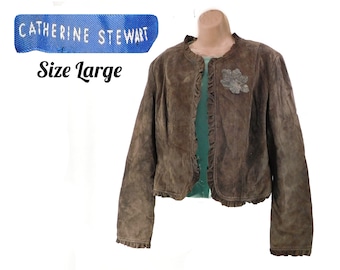 Vintage suede jacket, Vintage Suede Brown Blazer Jacket, Brown leather jacket, , Women's leather jacket,  jacket, Size Large jacket  # 19
