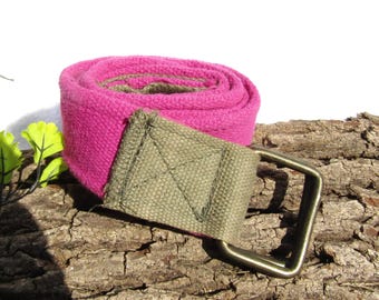 90s vintage wide pink canvas leather belt silver buckle woven chord belt Wide 90s Belt - Etsy main image 4