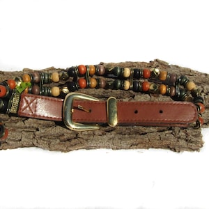 vintage wooden Bead belt -Genuine Leather Trim Belt -Belt- Boho bead belt, Wood Bead Belt, Hippie bead Belt, BoHo fashion belt -#