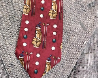 Corbata de golf vintage, corbata de golf para hombre, corbata de golf roja - Bolsas y pelotas de golf - corbata única, corbata deportiva, corbata de hombre, n.º 4 Johnny