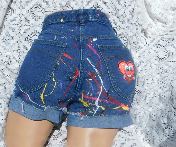 Cut off Jean Shorts - Size 10 Shorts - Hand Painted -distressed