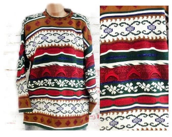 Vintage winter sweater women -Vintage long sleeve sweater -Tunic ski sweater - party Holiday sweater - Size large sweater # 34