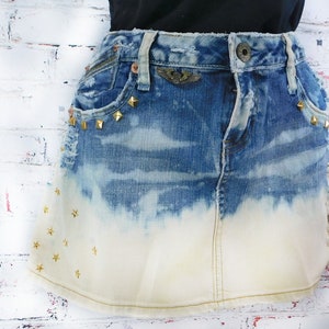 Denim Mini skirt  -upcycled denim skirt, Acid wash denim skirt - high waisted denim skirt -blue jean skirt -  Size 9 skirt,    # 26