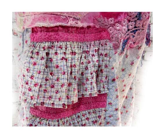 patchwork skirt - women's pink skirt - Bohemian S… - image 4