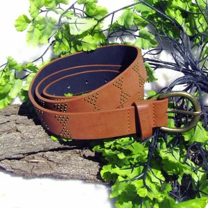 Vintage decorative belt women- stylish thin belt -Vegan Flax Leather Belt women -Carmel Brown Belt - waist 33 to 37 inches  # 39