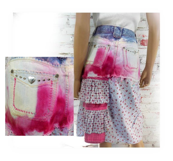 patchwork skirt - women's pink skirt - Bohemian S… - image 3