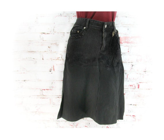 Denim skirt, Designer skirt, Black skirt, upcycle… - image 1
