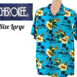 Blue Hawaiian shirt, Hibiscus Hawaiian shirt - Hawaiian button up shirt - Aloha Tiki Shirt,  Men&#39;s Vacation Shirt,  Size Large  # 49