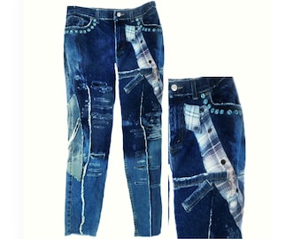Path work denim jeans women -high waisted destroyed jeans, distressed jeans, reworked denim jeans women - size 14,  # 9