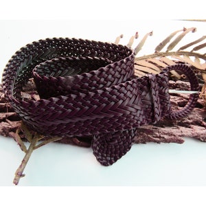 woven belt, vegan flax leather belt -brown  belt ,wide belt, Boho braided belt, adjustable belt, unisex belt,  Size Waist ??? up to 32  # 15