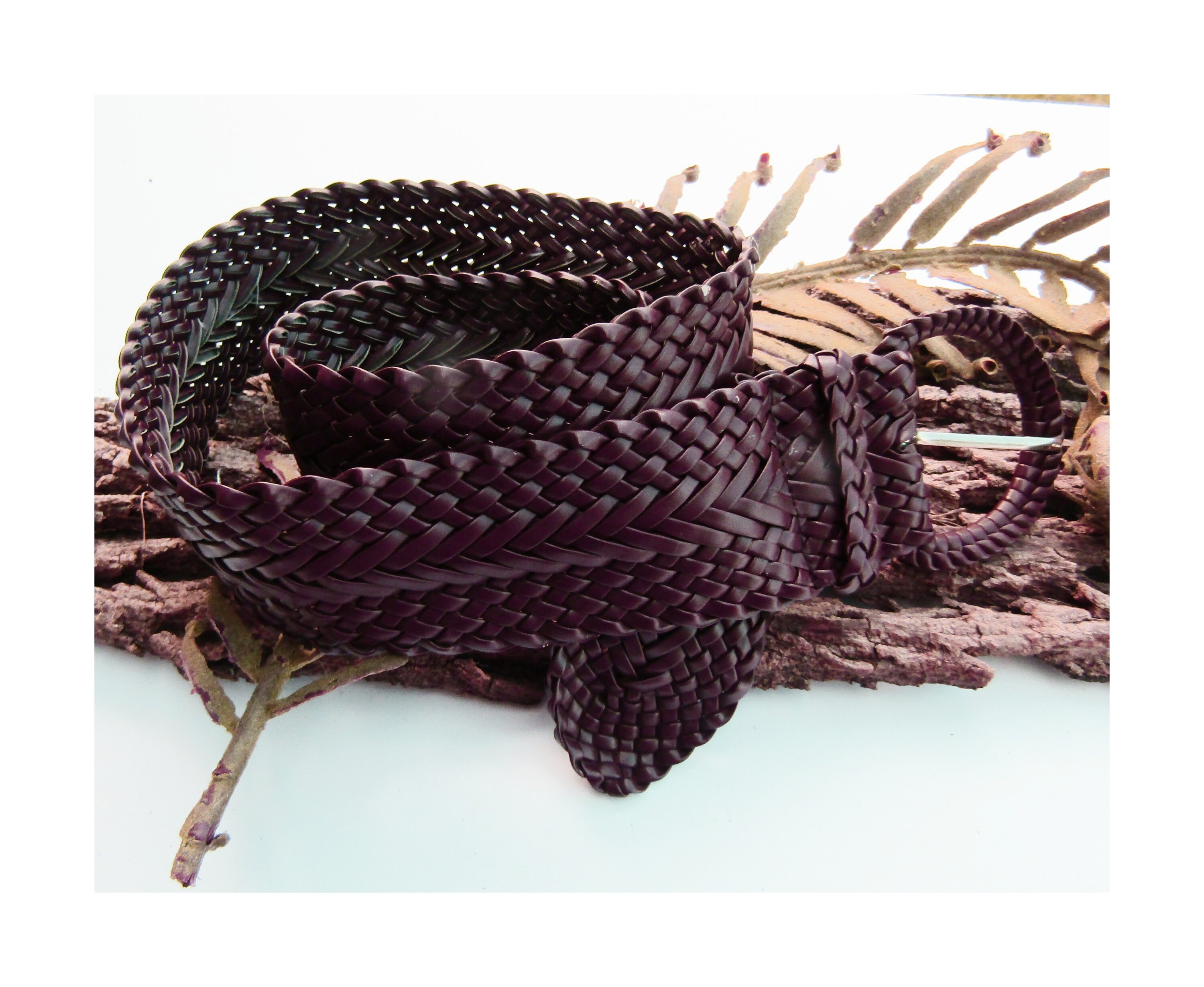 Western Boho Braided Belt Adjustable Tie Closure Faux Leather Festival Style Braided Leather Belt: Distressed Chocolate Brown Boho  main image 2