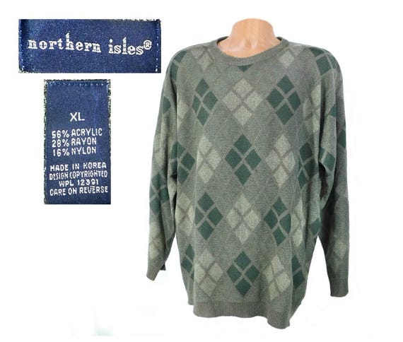 Vintage Argyle Sweater - Tan Green Sweater Men - Preppy Vintage Argyle Sweater - Tan Green Sweater Men - Preppy