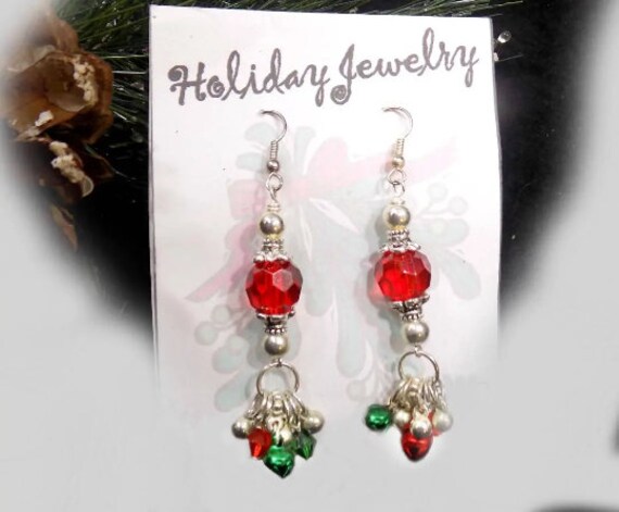 Holiday Dangle Earrings -red green drop earrings … - image 2