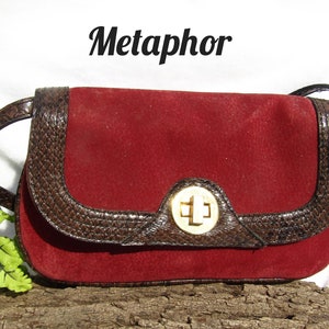 Metaphor Red Suede Shoulder -Clutch - Leather Trim tote handbag - designer shoulder bag -over the shoulder purse - # 2