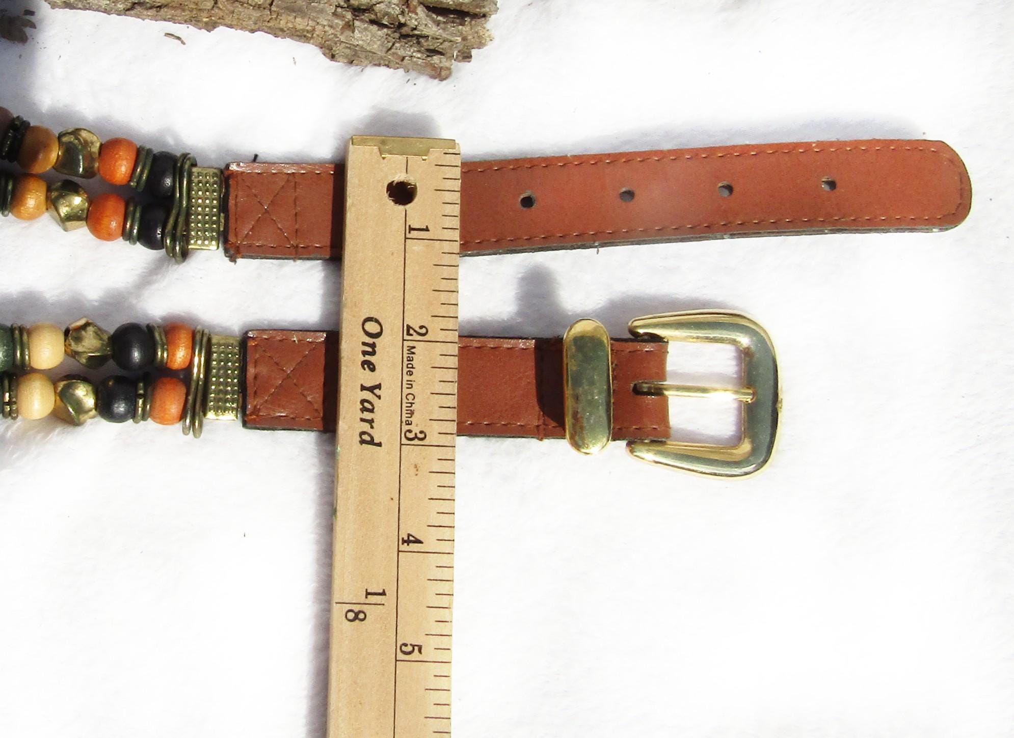 Vintage Art Belt wood beads metal medallions leather straps with back attachment Brown Medallion Belt – Farm Girls Fancy Frills main image 3