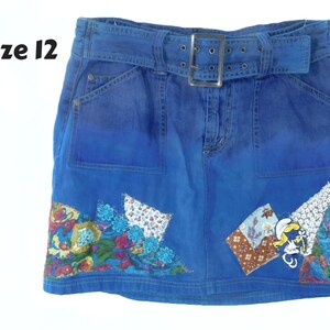 Denim Mini skirt  -upcycled denim skirt, Acid wash denim skirt - Denim Patchwork Skirt-blue jean skirt -  Size 12 skirt,    # 36