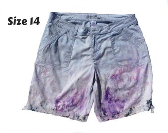 Bermuda shorts women -Size 14 Shorts -High Waist Mom Shorts -Upcycled, Distressed cotton Shorts women, Summer women's clothing  # 13