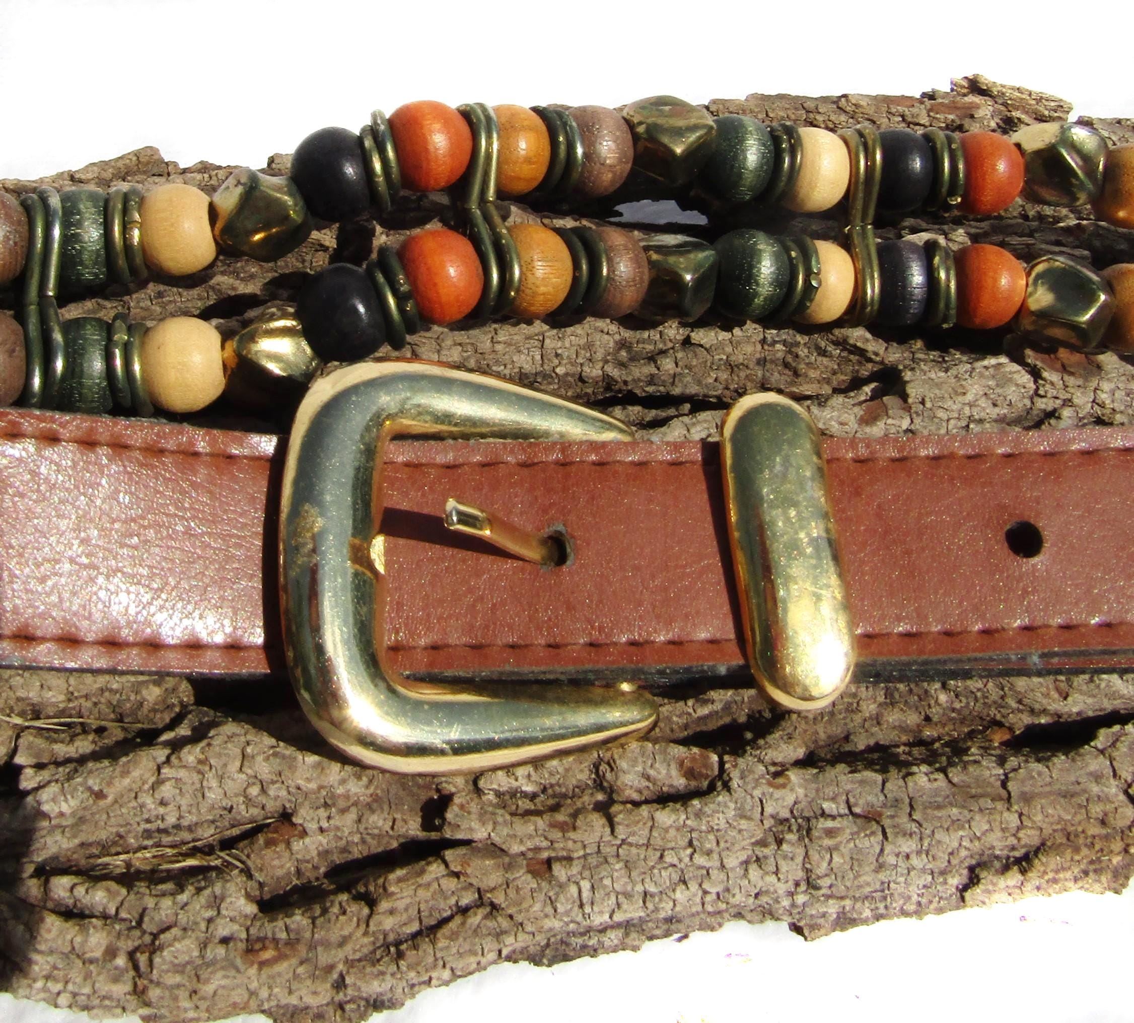 Leather Vintage Beaded Ivory Boho Belt The Limited Vintage Leather Beaded Belt Women main image 4