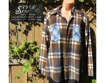 Upcycled Altered flannel shirt, Repurposed, Revamped, altered Flannel, 100% cotton, button down, unisex X Large sized shirt   - # Flannel 24