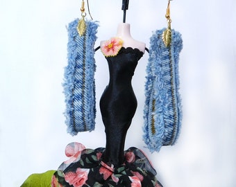 long denim earring- Boho denim earring - distressed denim earring - upcycled blue jean earring -denim earring - gift for her earring -# J 4