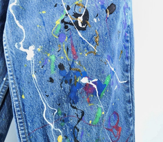 JeanniesArtToWear High Waisted Denim Jeans Size 12 -Hand Painted Jeans Women -Paint Splatter Jeans Festival Clothing -Paint Splash Jeans -Upcycled Jeans #16