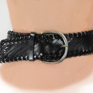 Vintage fashion belt women&#39;s - Wide casual belt women- waist belt -Black leather belt - black woven belt -waist Medium # 40