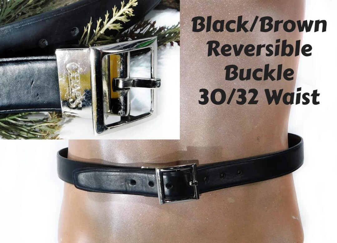Vintage Black Brown Belt Men reversible Buckle Belt chaps Belt Flax Vegan Leather Belt size 30 32 Waist silver Buckle Belt 22 Johnny Etsy Canada