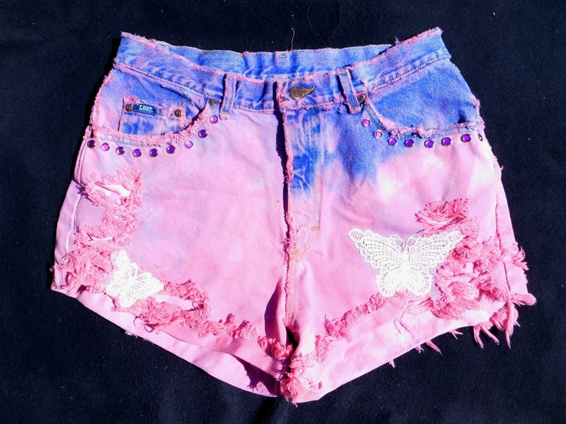 Pink Purple Denim Shorts Lee Denim Shorts Women high Waisted - Etsy