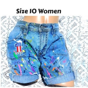 Vintage Levi&#39;s denim shorts -size 10 shorts -Patched work shorts - Levi Strauss cut off - destroyed shorts -blue jean shorts women -  # 77