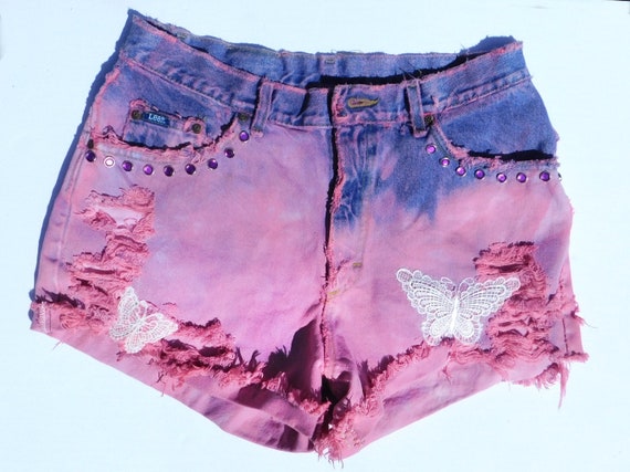 pink denim shorts womens