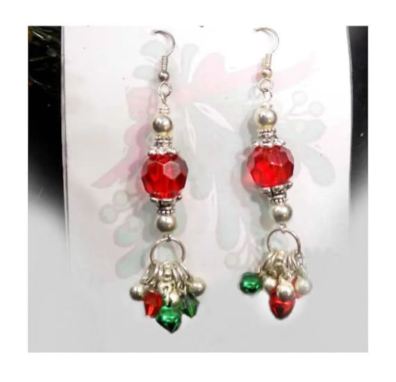 Holiday Dangle Earrings -red green drop earrings … - image 1