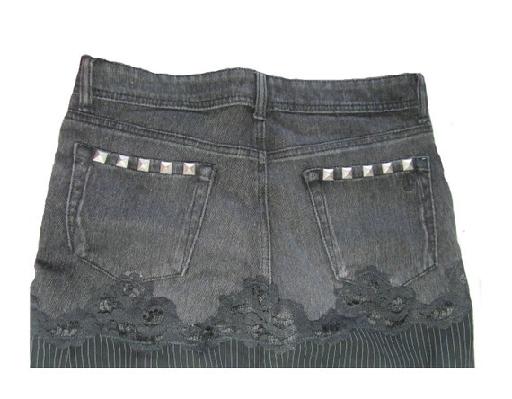 Denim skirt, Designer skirt, Black skirt, upcycle… - image 4