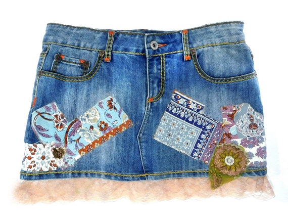 Denim Mini skirt -upcycled denim skirt, Acid wash