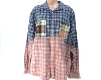 altered flannel shirt women -frayed bleached flannel -Boho hippie flannel shirt- button down flannel shirt -altered flannel shirt -