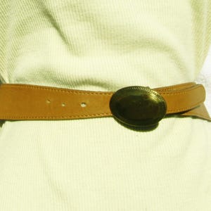 Vintage Brown Leather belt women -wide brown belt -leather belt -Gold Buckle -Medium/Large belt waist Up to 34&quot;  # 70