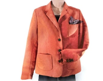 Vintage Burnt Orange Ultrasuede Jacket Blazer ,Lined jacket blazer women -Blazer coat w/Pockets -Ladies jacket size 8-Spring Fall jacket, 14
